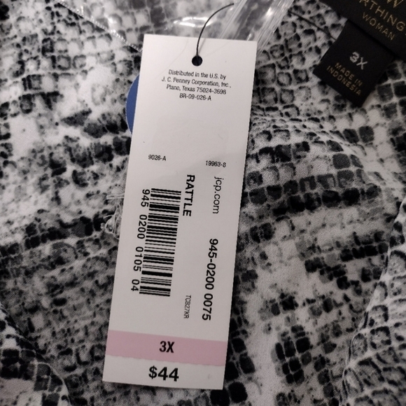 Worthington Black and White Relaxed 3/4 Sleeve Blouse - Picture 6 of 10